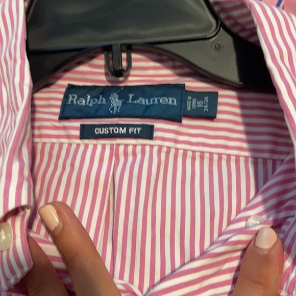 Men’s Large Pink striped Polo Button down - Picture 3 of 4